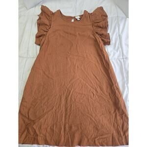 A New Day Boho L Rust Orange Short Ruffle Sleeve Linen Cotton Indie Spring Garde